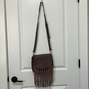 Madison West Faux Tan Leather Boho Y2K Western Fringe Style Crossbody Bag
